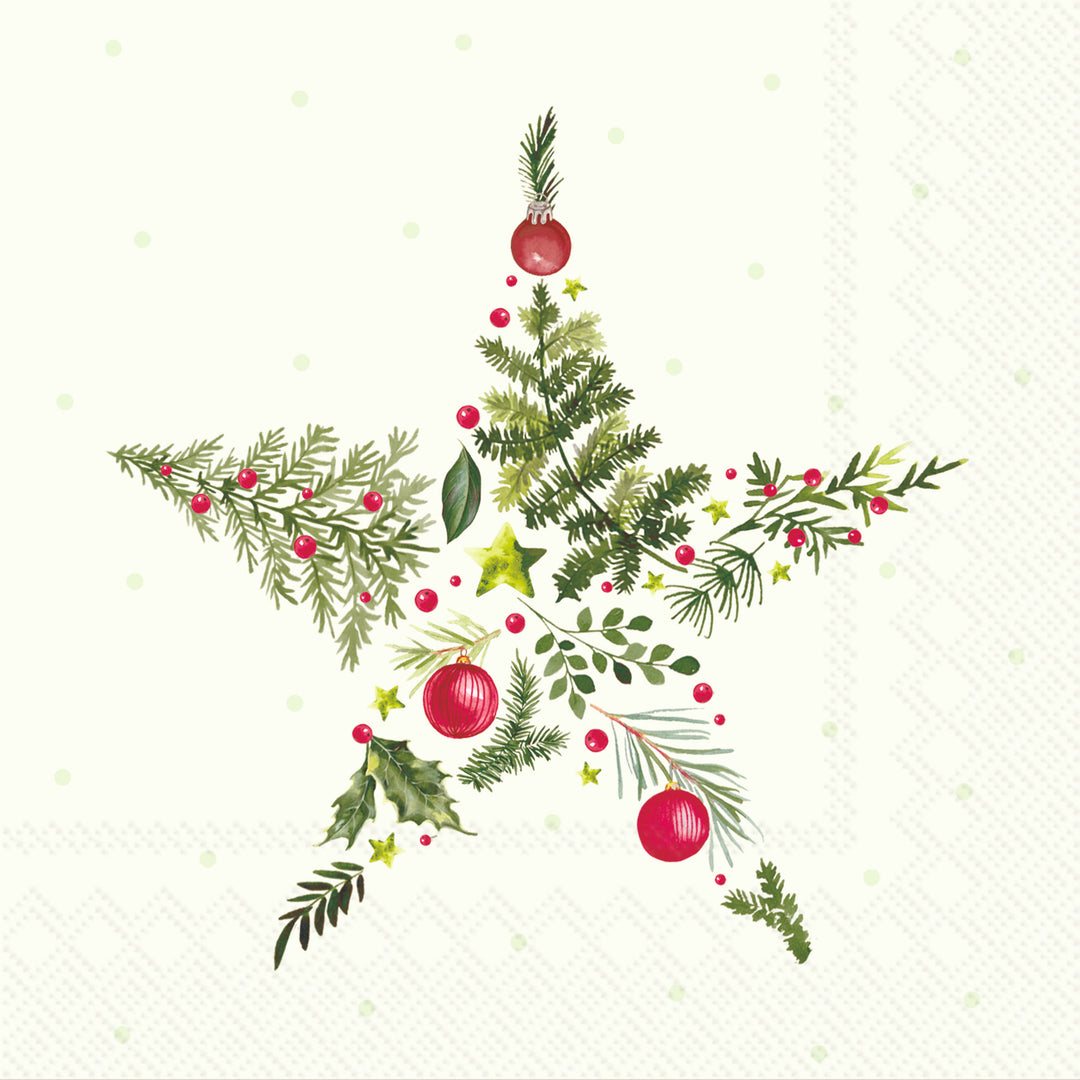 Christmas Branches Star Cocktail Napkin light green