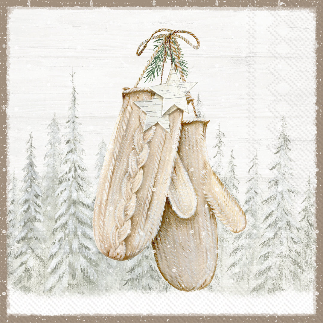 Nordic Winter Gloves Li. Brown Lunch Napkin