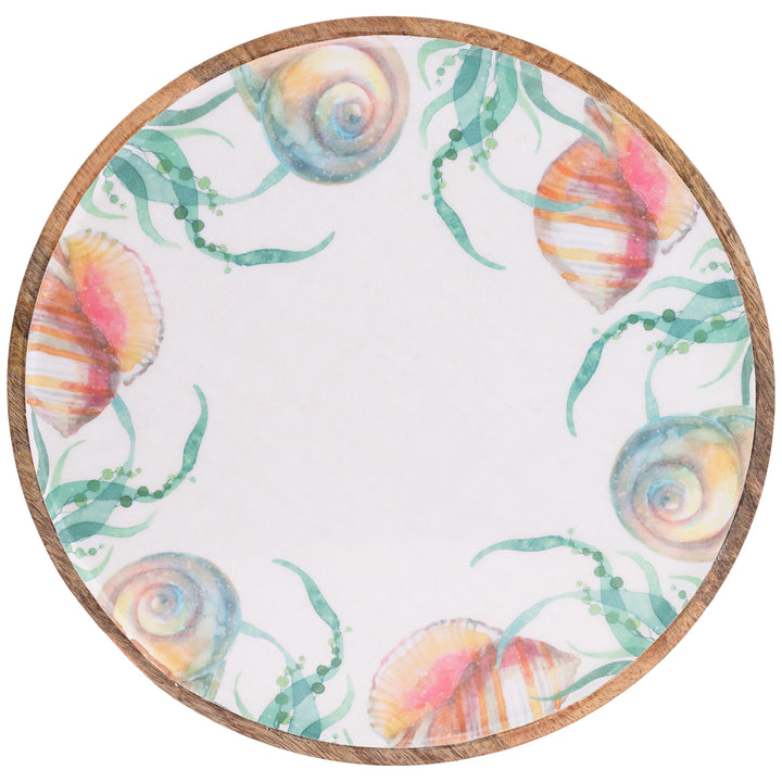 Plato redondo de madera color aguamarina