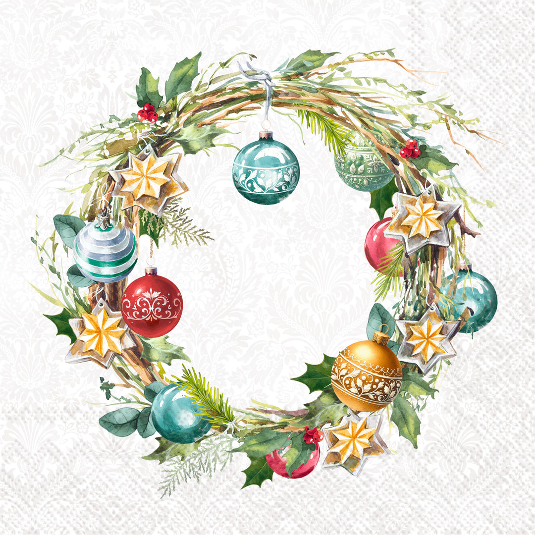 Christmas Wreath Light Grey Cocktail Napkin