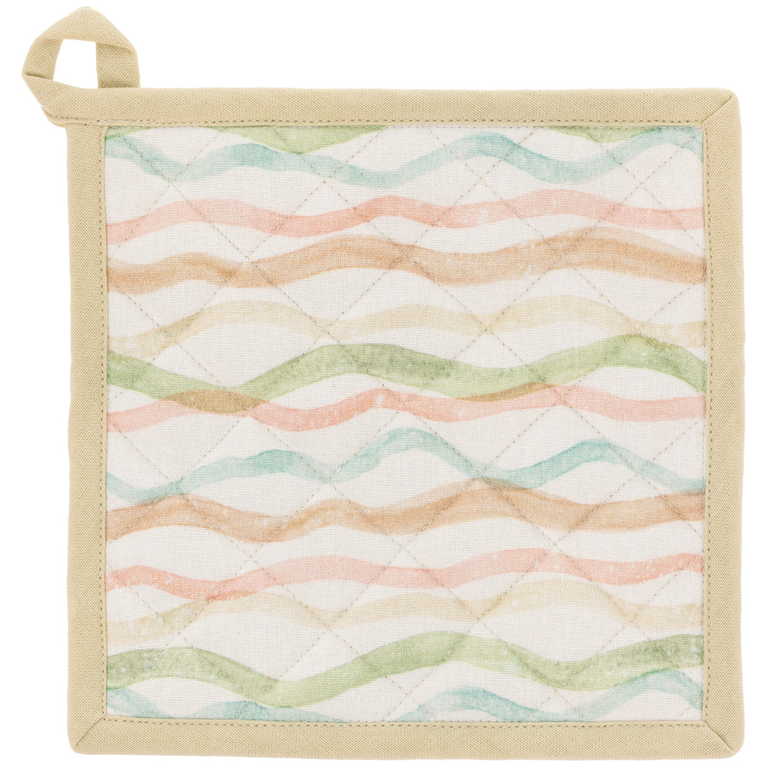 Juego de manoplas para horno con diseño de vida marina y olas de acuarela