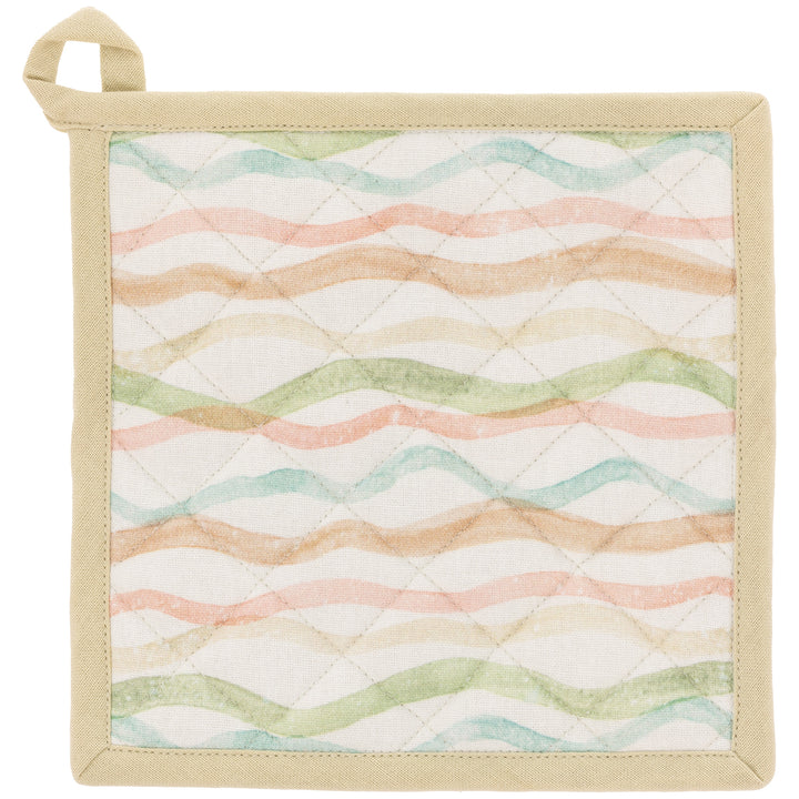 Juego de manoplas para horno con diseño de vida marina y olas de acuarela
