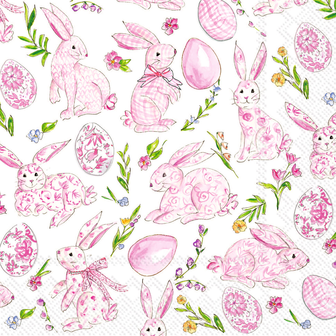 Servilleta de almuerzo con diseño floral de conejito rosa