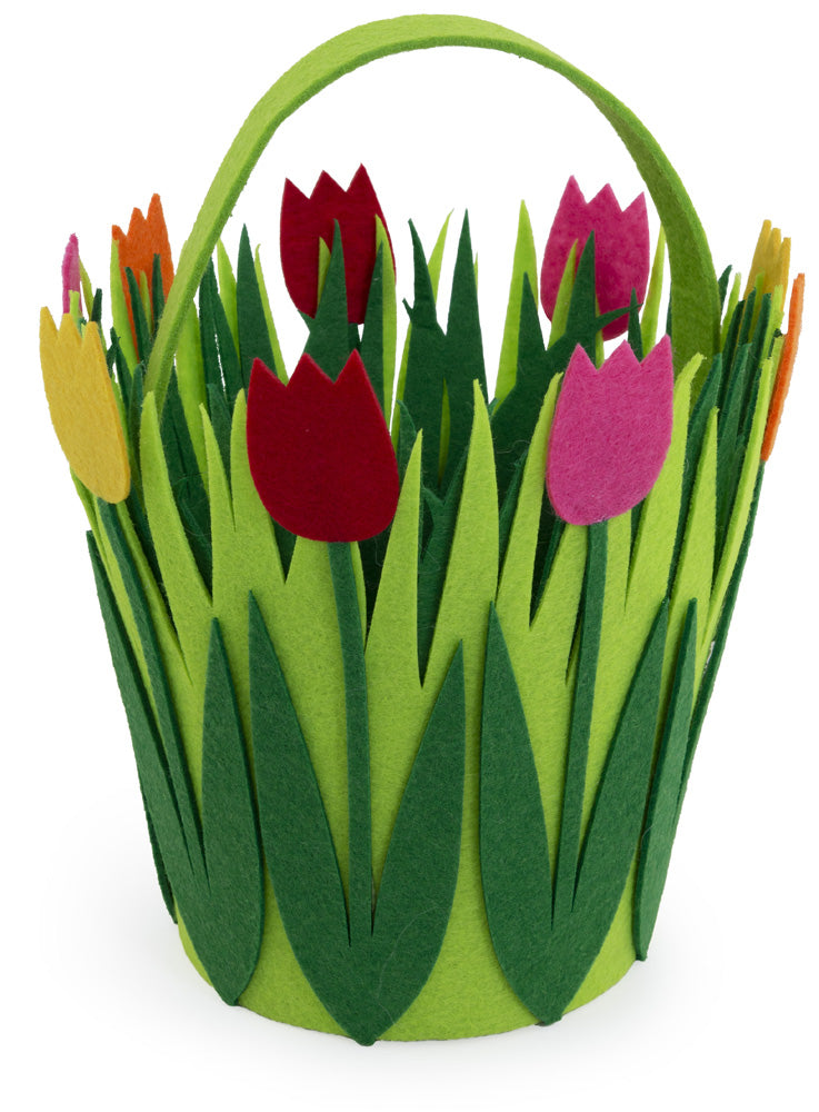 Cesta de fieltro con tulipanes
