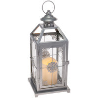 Linterna de reloj de sol plateada con vela LED