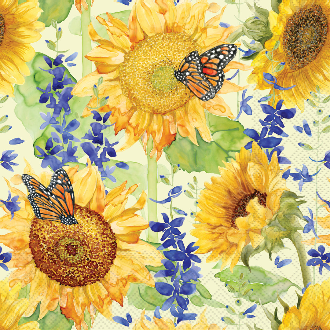 Servilleta de cóctel con girasoles y espuelas de caballero