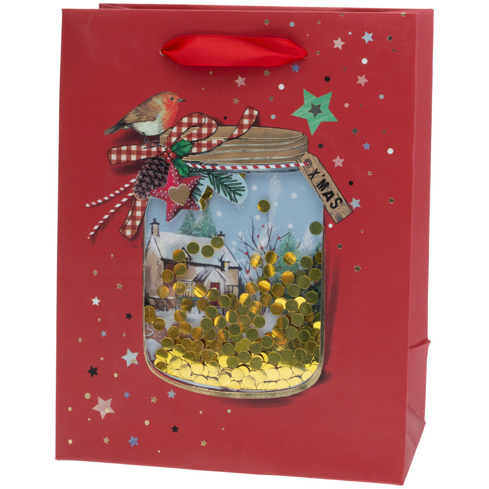 Bolsa grande con lentejuelas en forma de tarro navideño