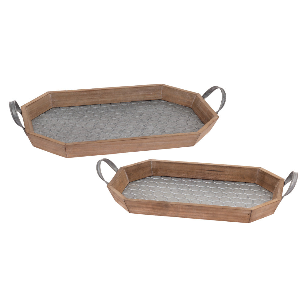 Bandejas de nido de abeja de madera y metal (juego de 2)