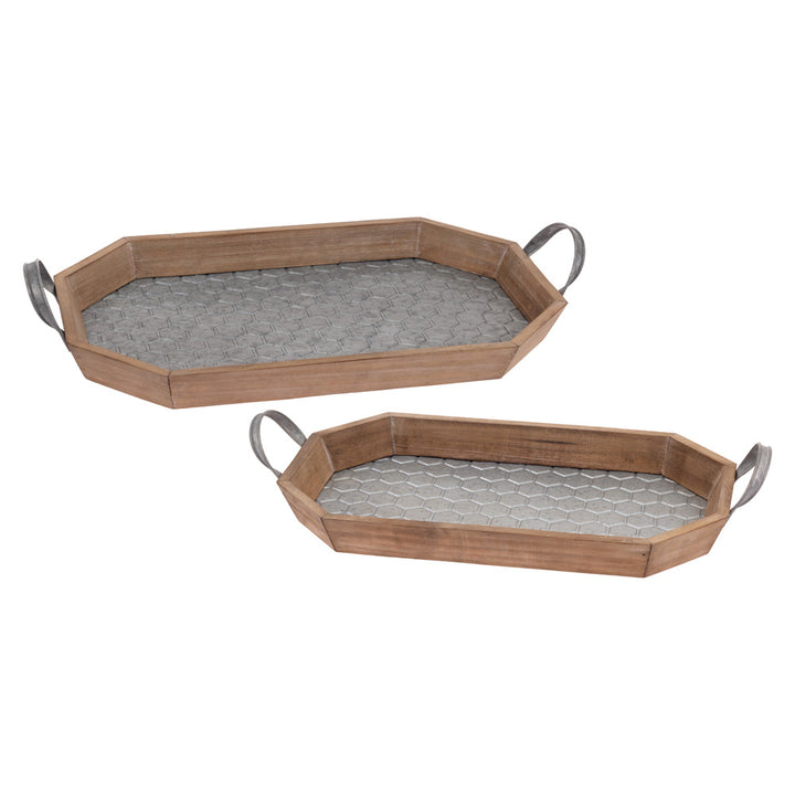 Bandejas de nido de abeja de madera y metal (juego de 2)