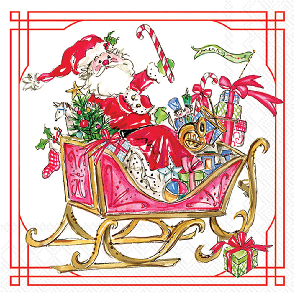 Servilleta de almuerzo con trineo de Papá Noel y regalos
