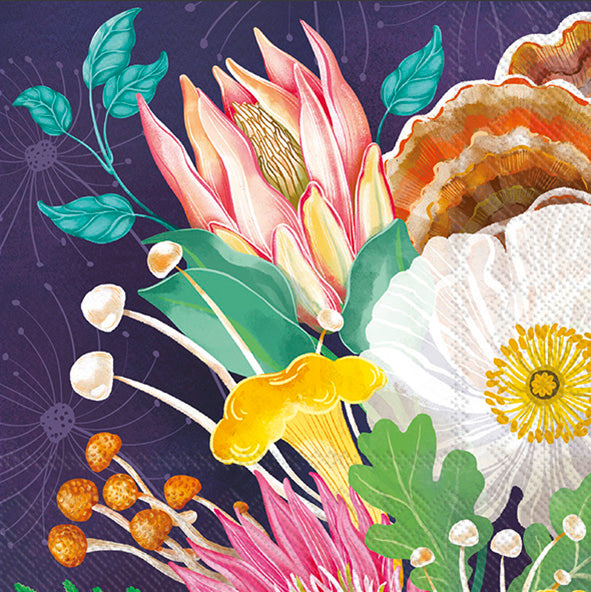 Servilleta de almuerzo con motivos florales y setas