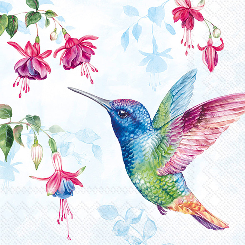 Hummingbird Cocktail Napkin Light Blue