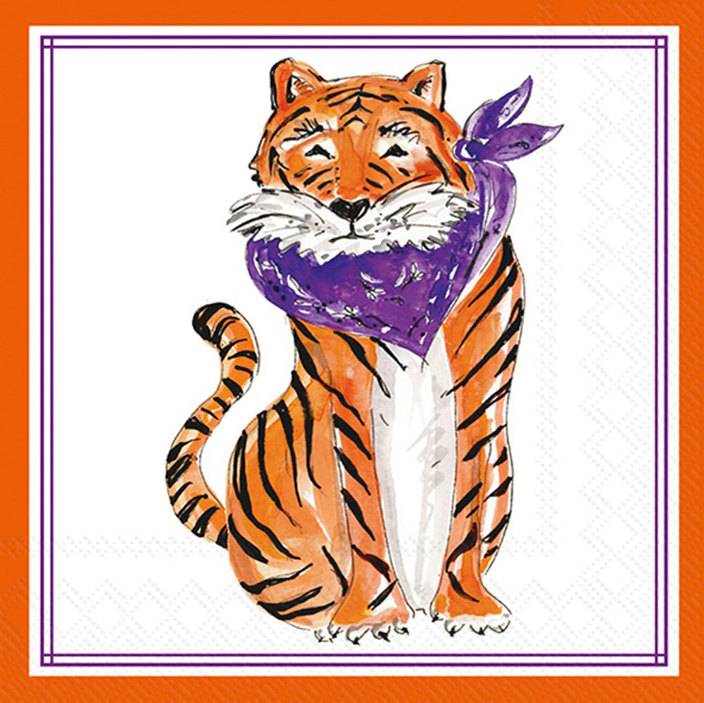Servilleta de cóctel HP con diseño de tigre sentado morado