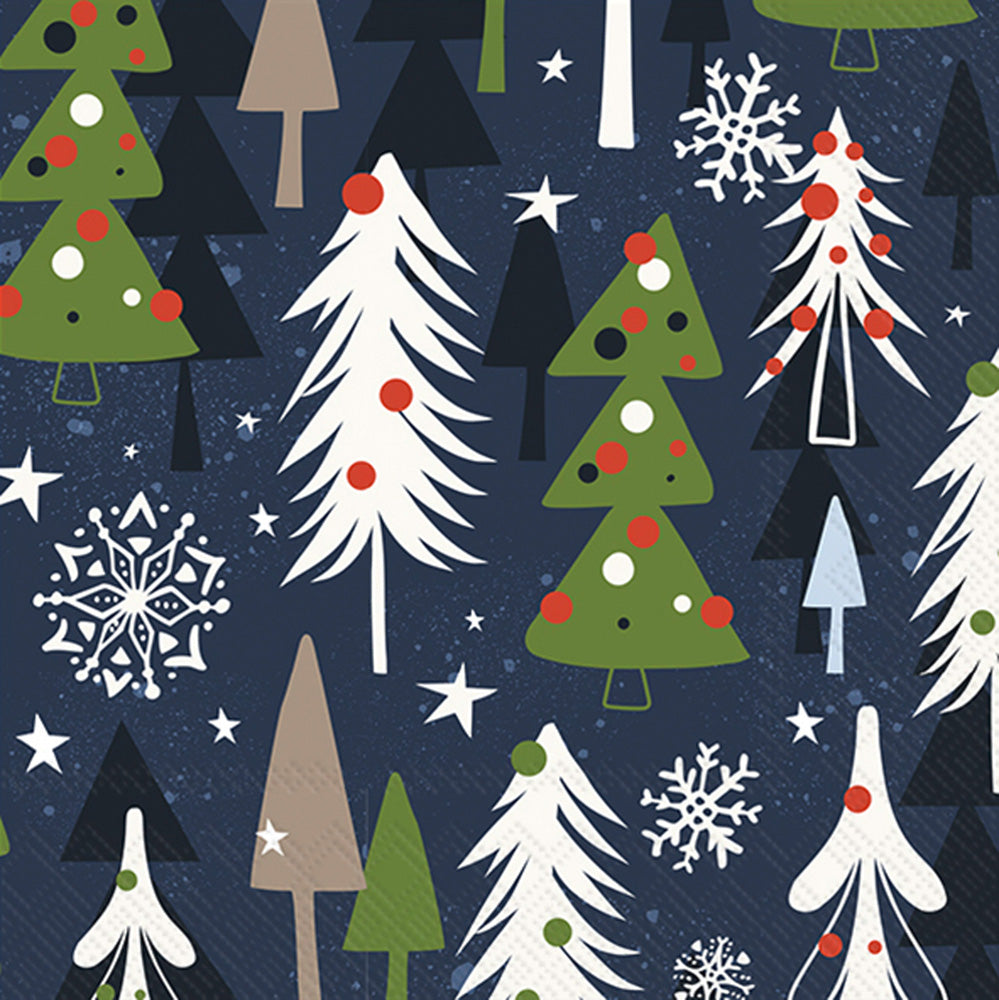 Servilleta de cóctel con diseño de bosque navideño